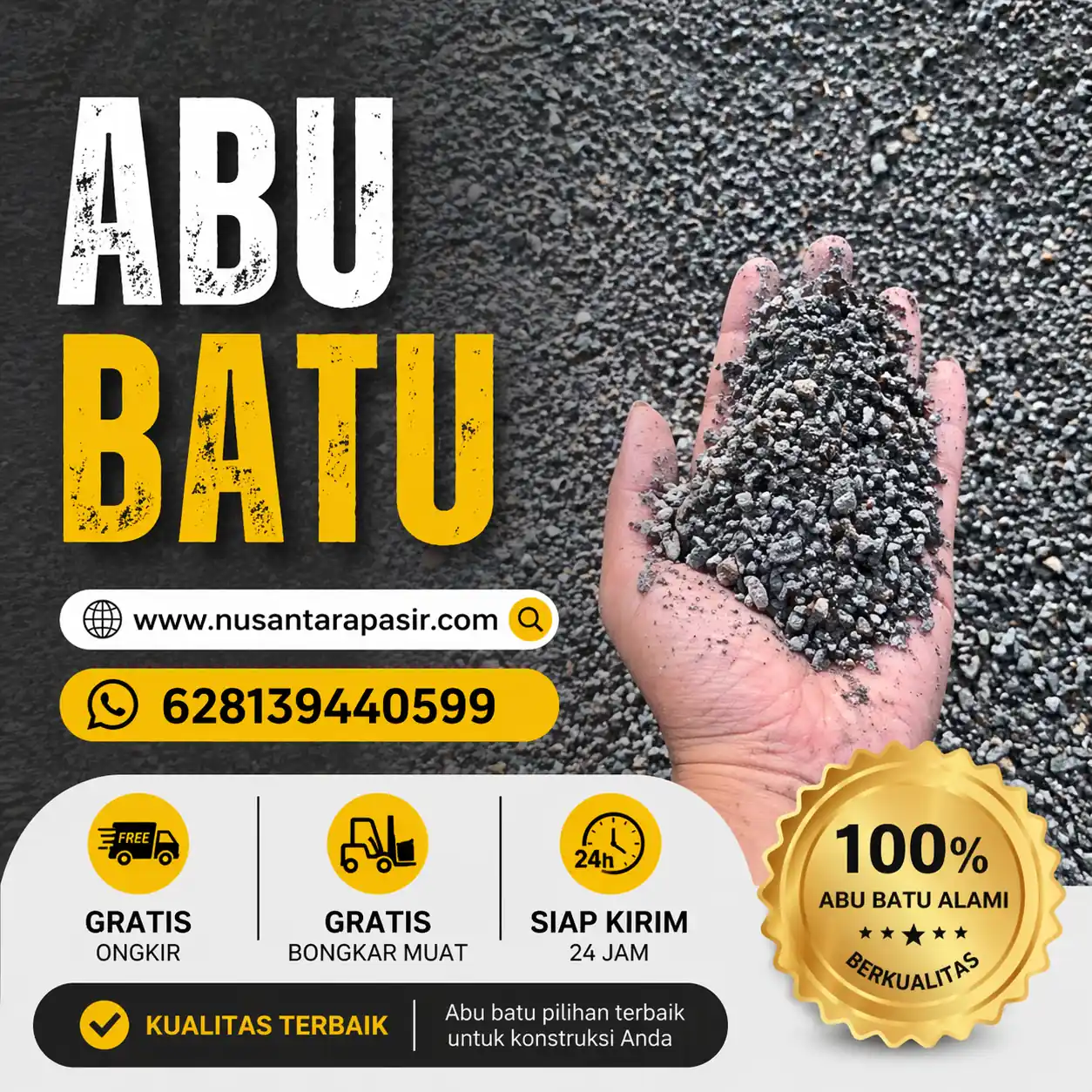 Jual abu batu 2026 berkualitas untuk campuran aspal hotmix dan beton precast pengiriman 24 jam wilayah Tangerang