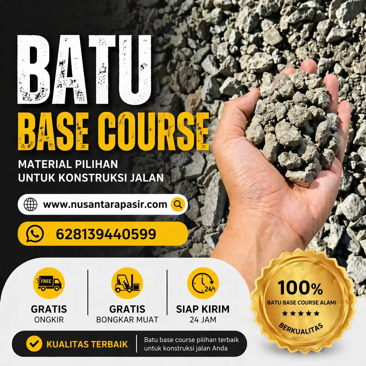 Jual batu base course 2026 berkualitas untuk lapis pondasi bawah jalan dan pengurugan lahan pengiriman 24 jam Jakarta