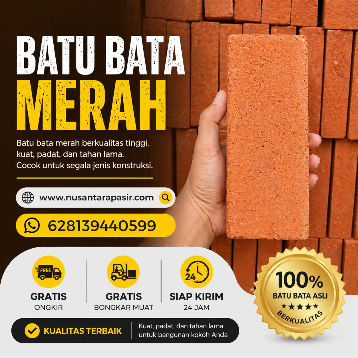 Jual batu bata merah press berkualitas 2026 yang matang sempurna untuk konstruksi dinding rumah pengiriman 24 jam Bogor