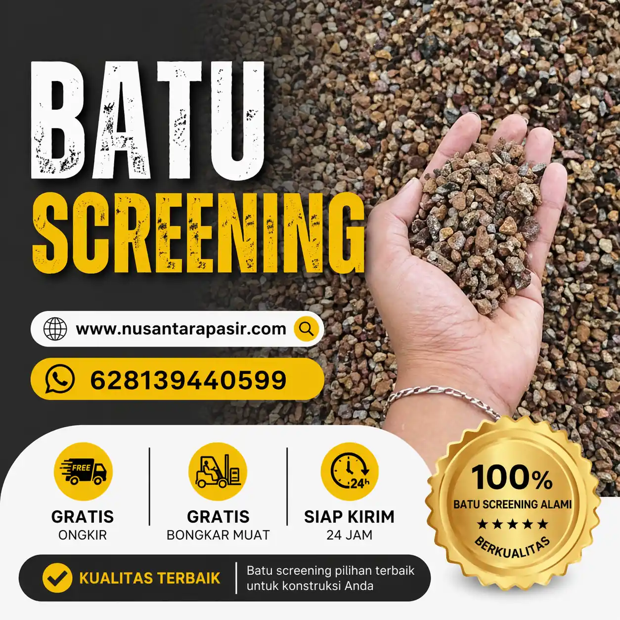 Jual batu screening berkualitas 2026 untuk campuran aspal hotmix dan bahan baku paving block pengiriman 24 jam Bekasi