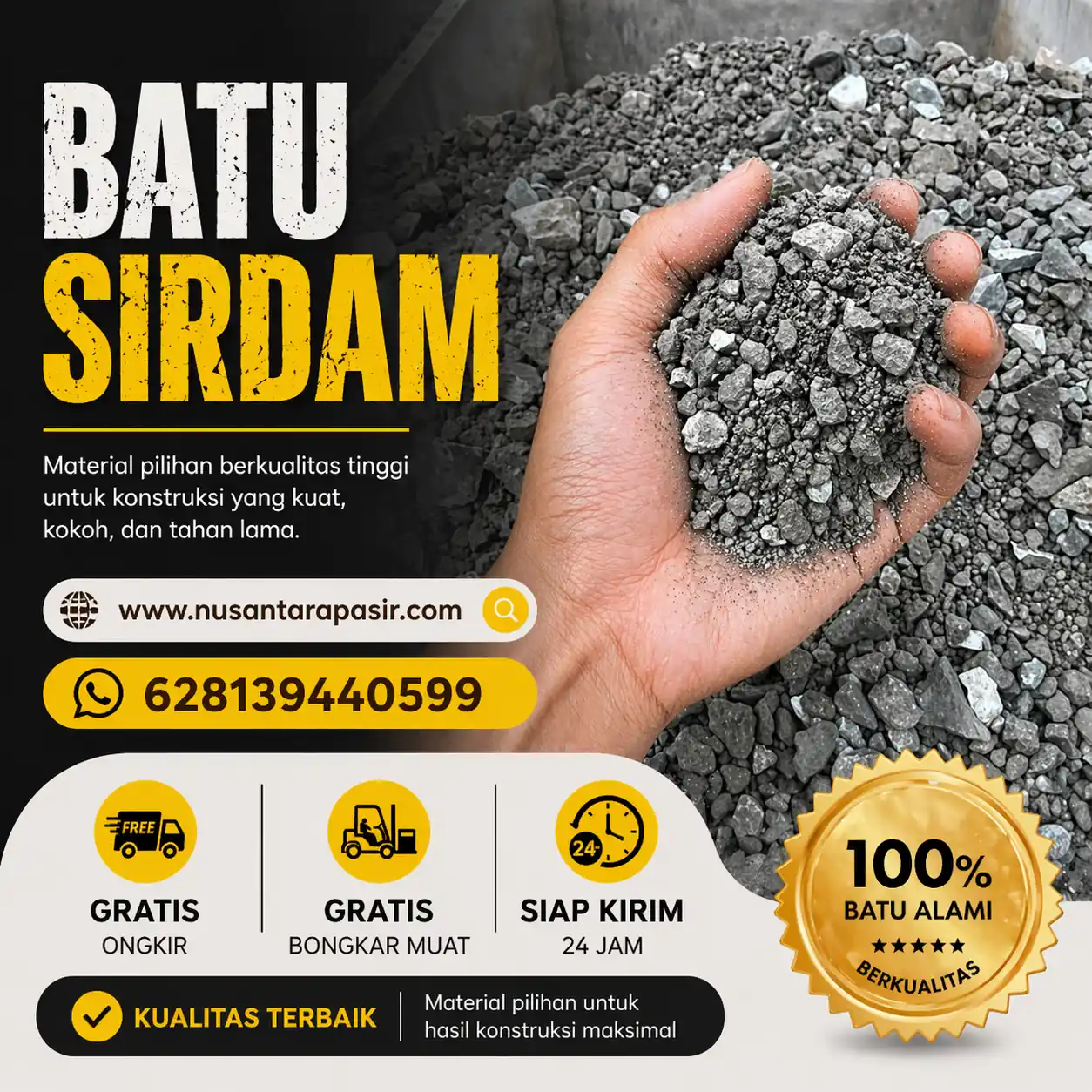 Jual batu sirdam berkualitas 2026 untuk pengerasan jalan dan area lahan parkir pengiriman 24 jam Tangerang