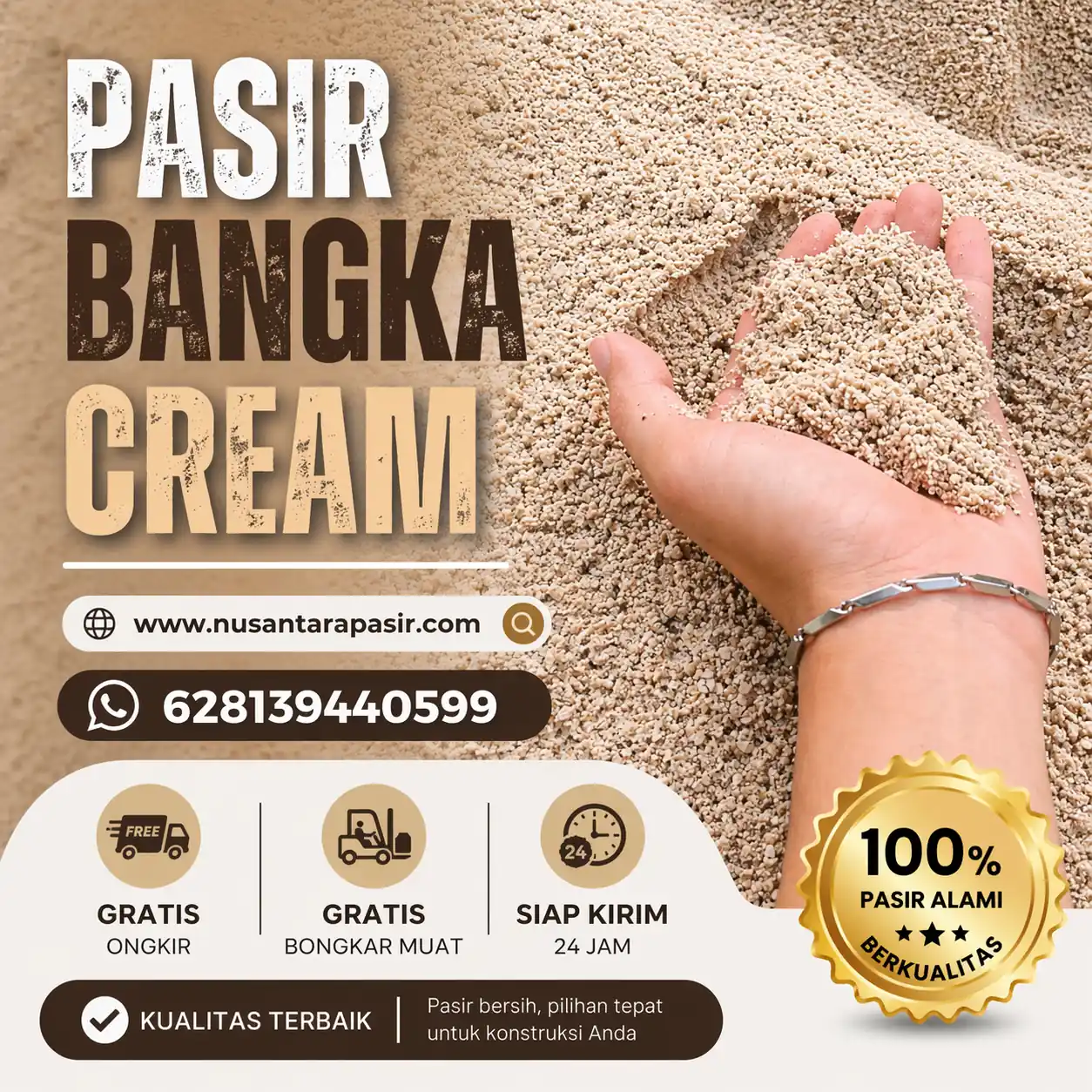 Jual pasir bangka cream berkualitas 2026 untuk plesteran dinding halus dan pemasangan granit pengiriman 24 jam Bogor