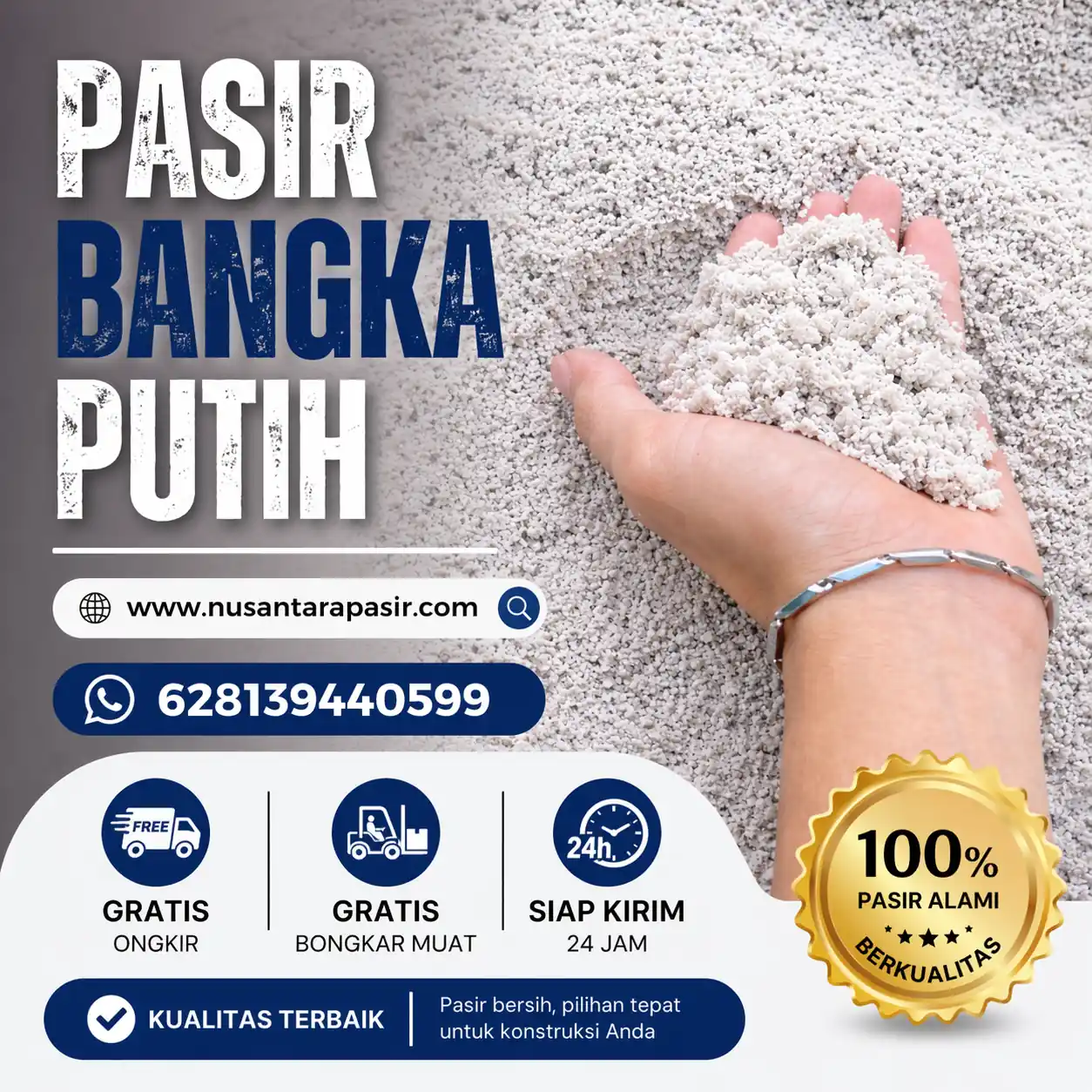Jual pasir bangka putih berkualitas 2026 untuk plesteran dinding halus dan pemasangan granit pengiriman 24 jam Depok