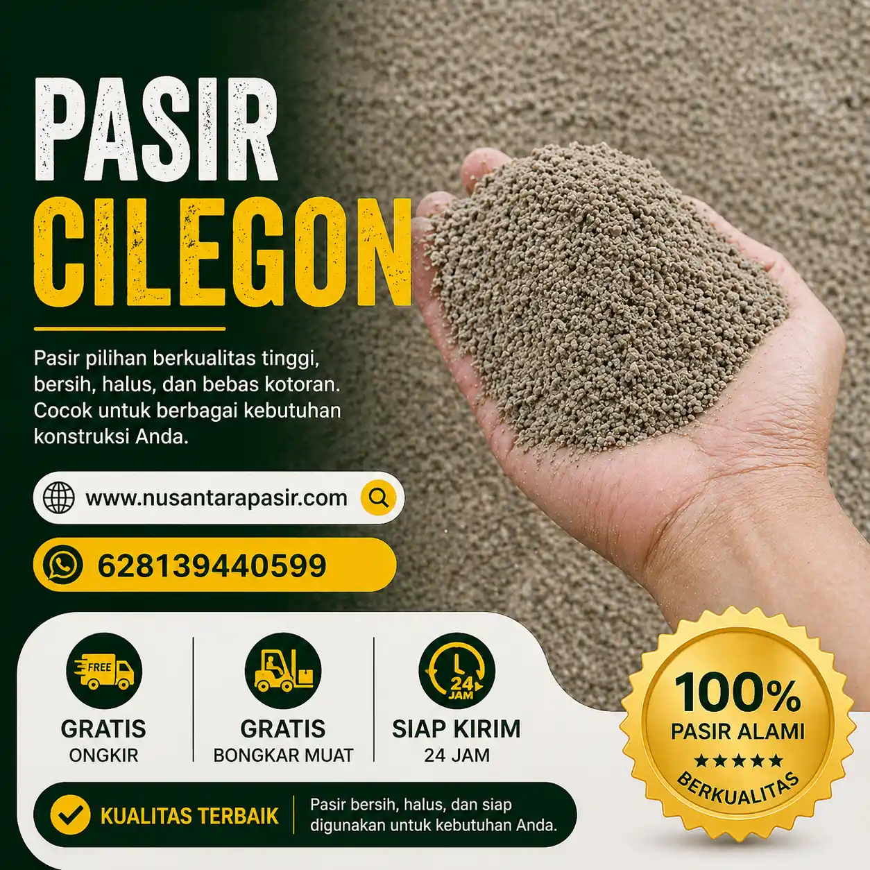 Jual pasir cilegon berkualitas 2026 untuk campuran cor beton dan pasang bata merah pengiriman 24 jam Depok