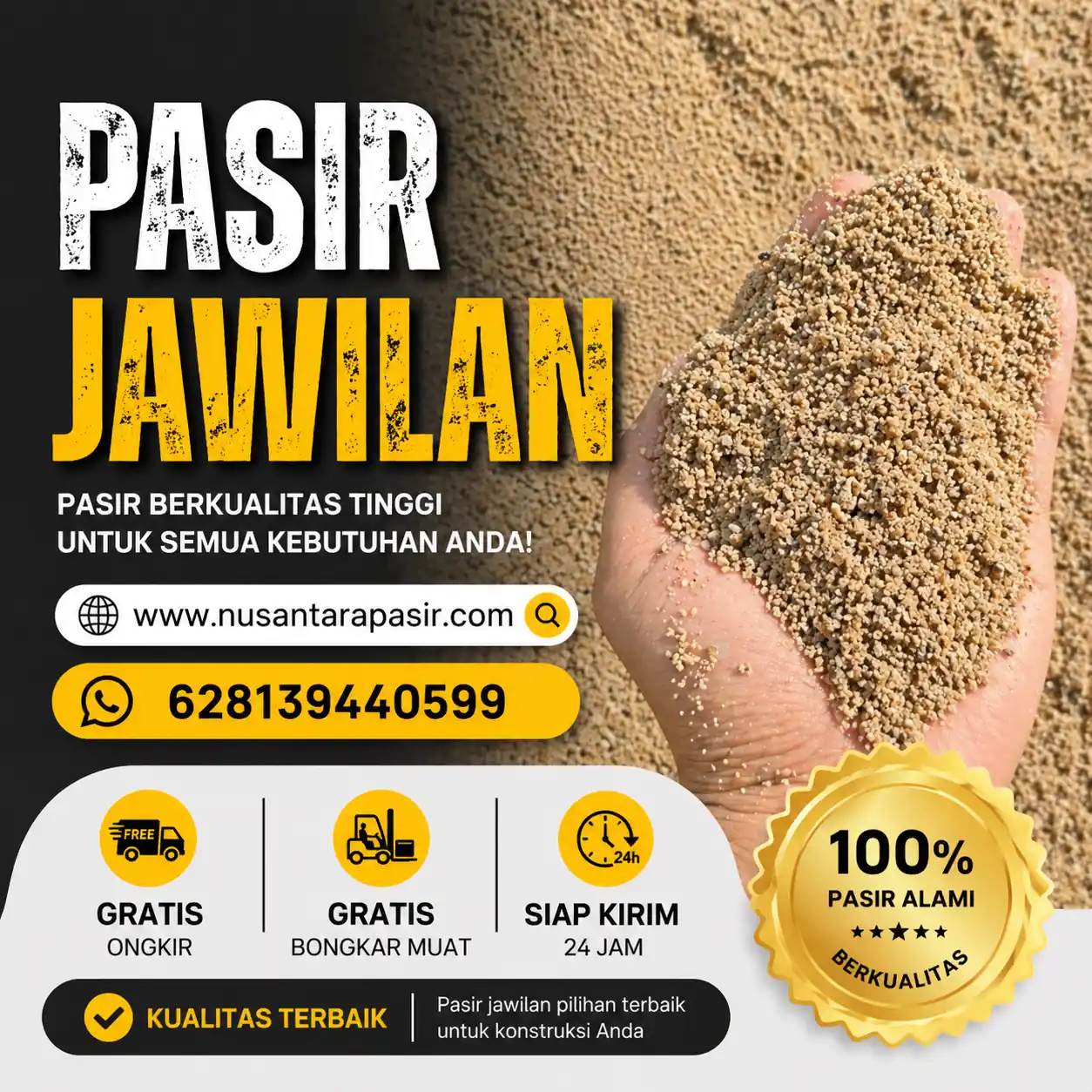 Jual pasir jawilan berkualitas 2026 untuk campuran cor beton struktural dan pondasi bangunan pengiriman 24 jam Bogor
