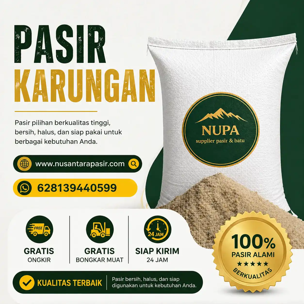 Jual pasir karungan berkualitas 2026 yang praktis dan bersih untuk renovasi apartemen atau rumah pengiriman 24 jam Bogor