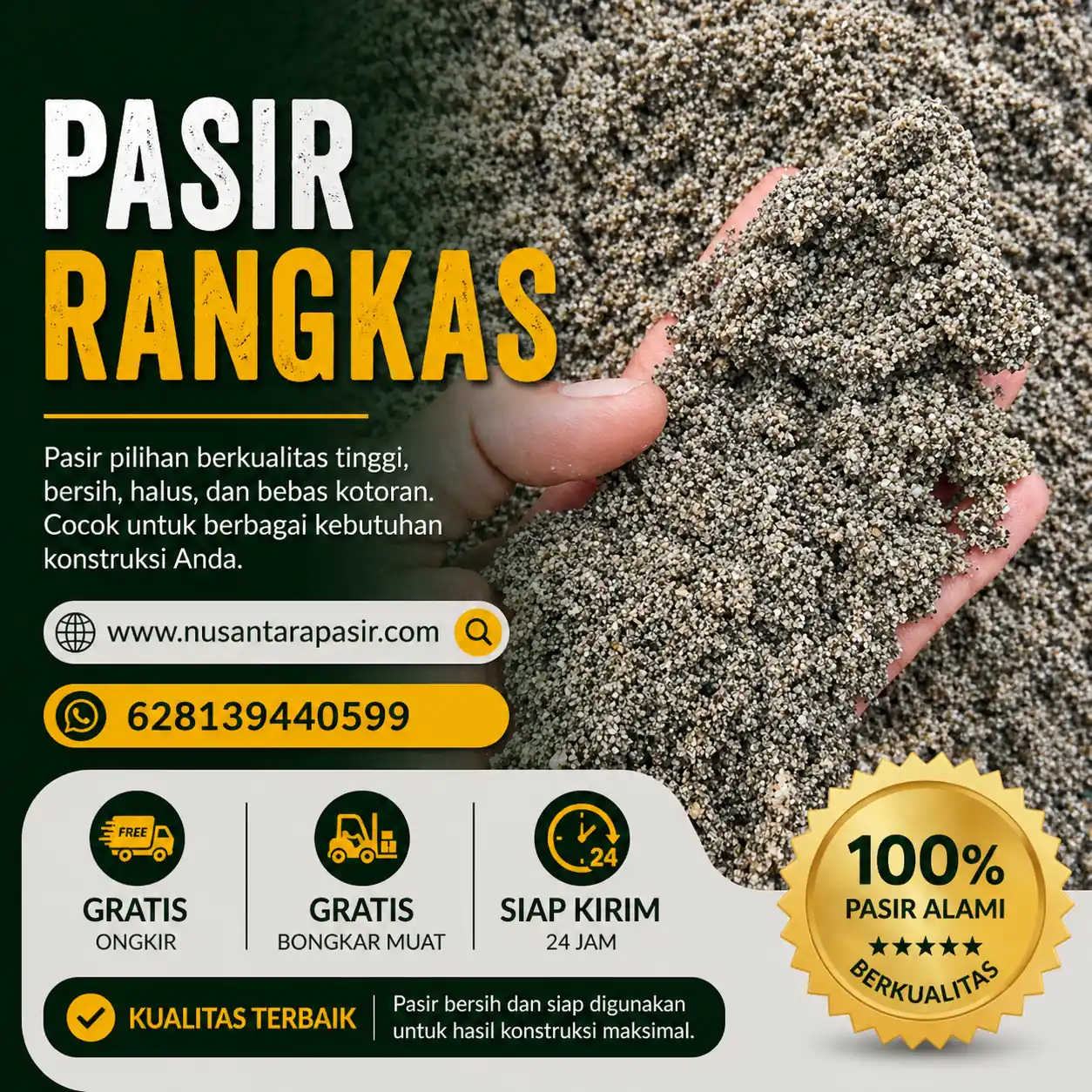 Jual pasir rangkas berkualitas 2026 untuk pasangan dinding bata merah dan plesteran bangunan pengiriman 24 jam Bekasi
